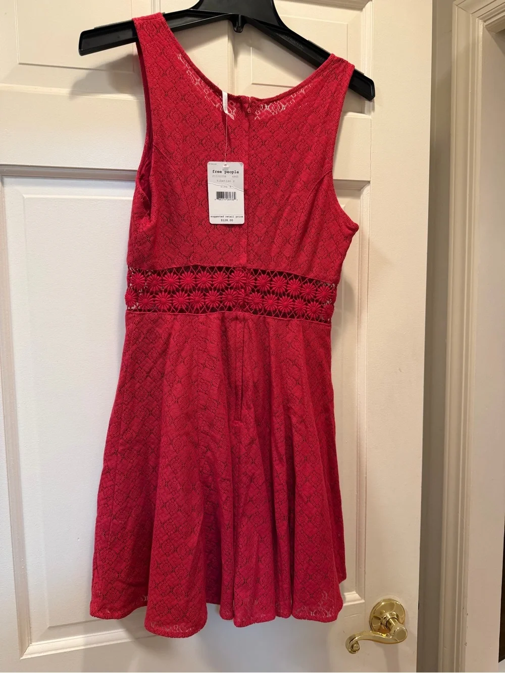 Free People Girls Hot Pink Lace Waist Fit-and-Flare Dress
